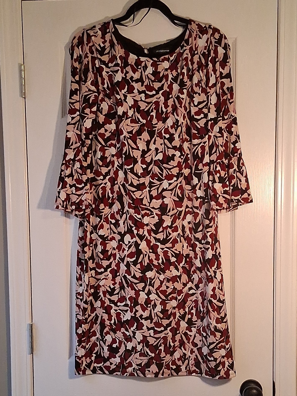 Liz Claiborne Burgundy and Cream Floral Midi Dress